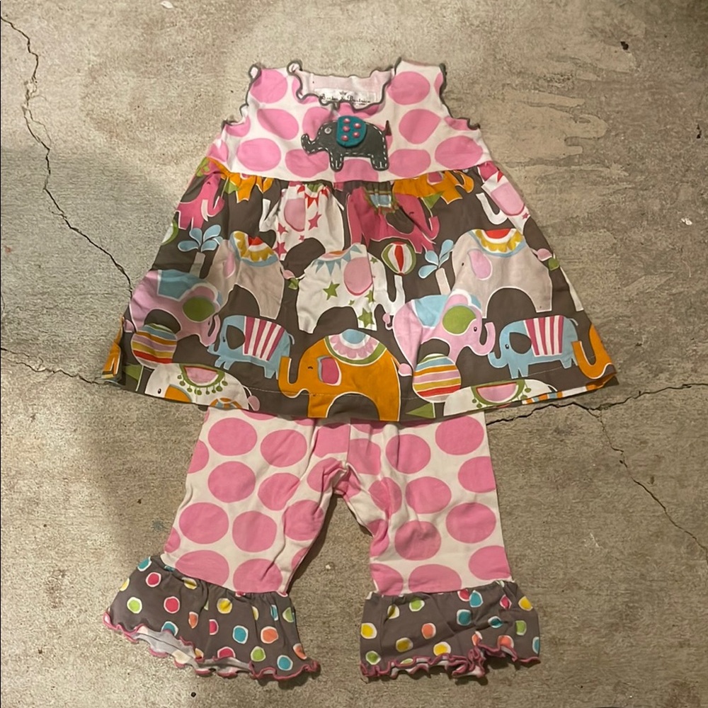 Colorful Elephant Print Baby Girl Outfit